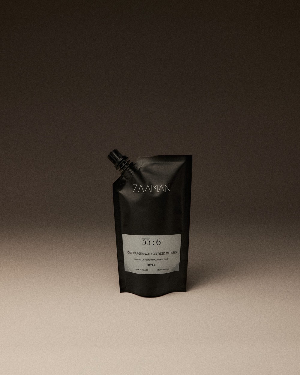 Zaaman 33:6 reed diffuser refill pouch, studio shot