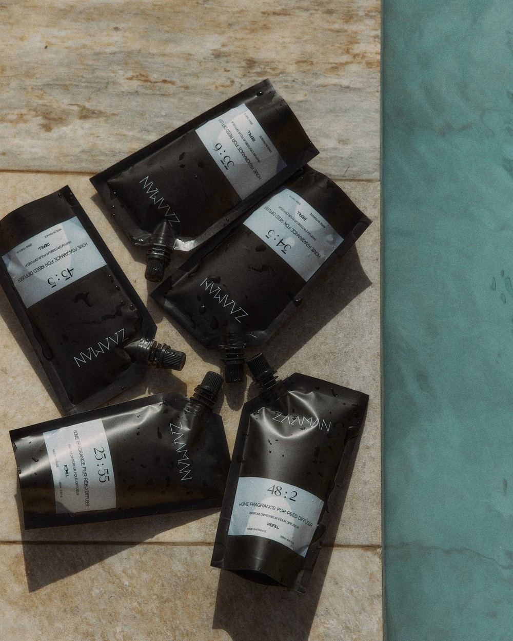 Zaaman refill pouches, flatlay outdoor